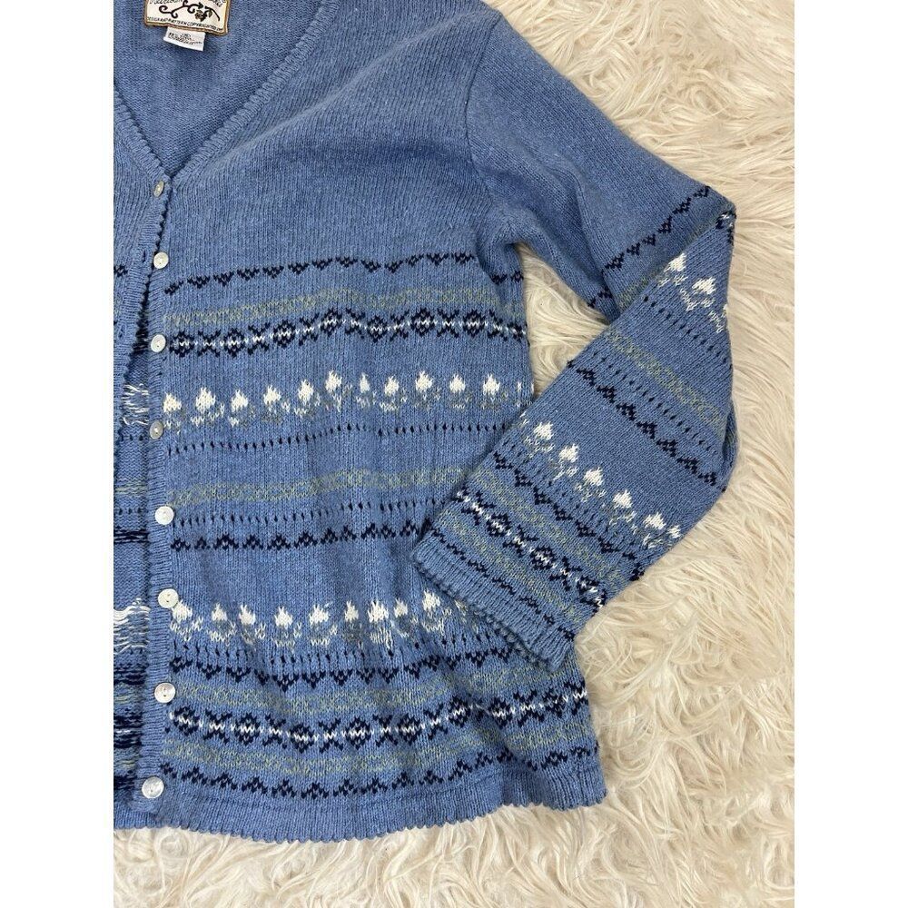 Heirloom Collectibles Vintage Small Fair Isle Blue Cotton Cardigan Sweater - Picture 7 of 8